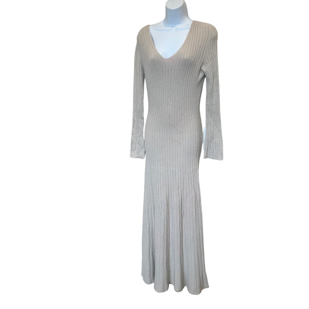 PIETRO BRUNELLI Maternity Beige Midi Sweater Dress MEDIUM Ribbed Italian $200 - Picture 7 of 9